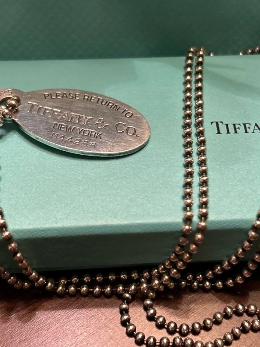Tiffany & Co. Tiffany Blue Box and Shopping Bag with Silver Tag Necklace